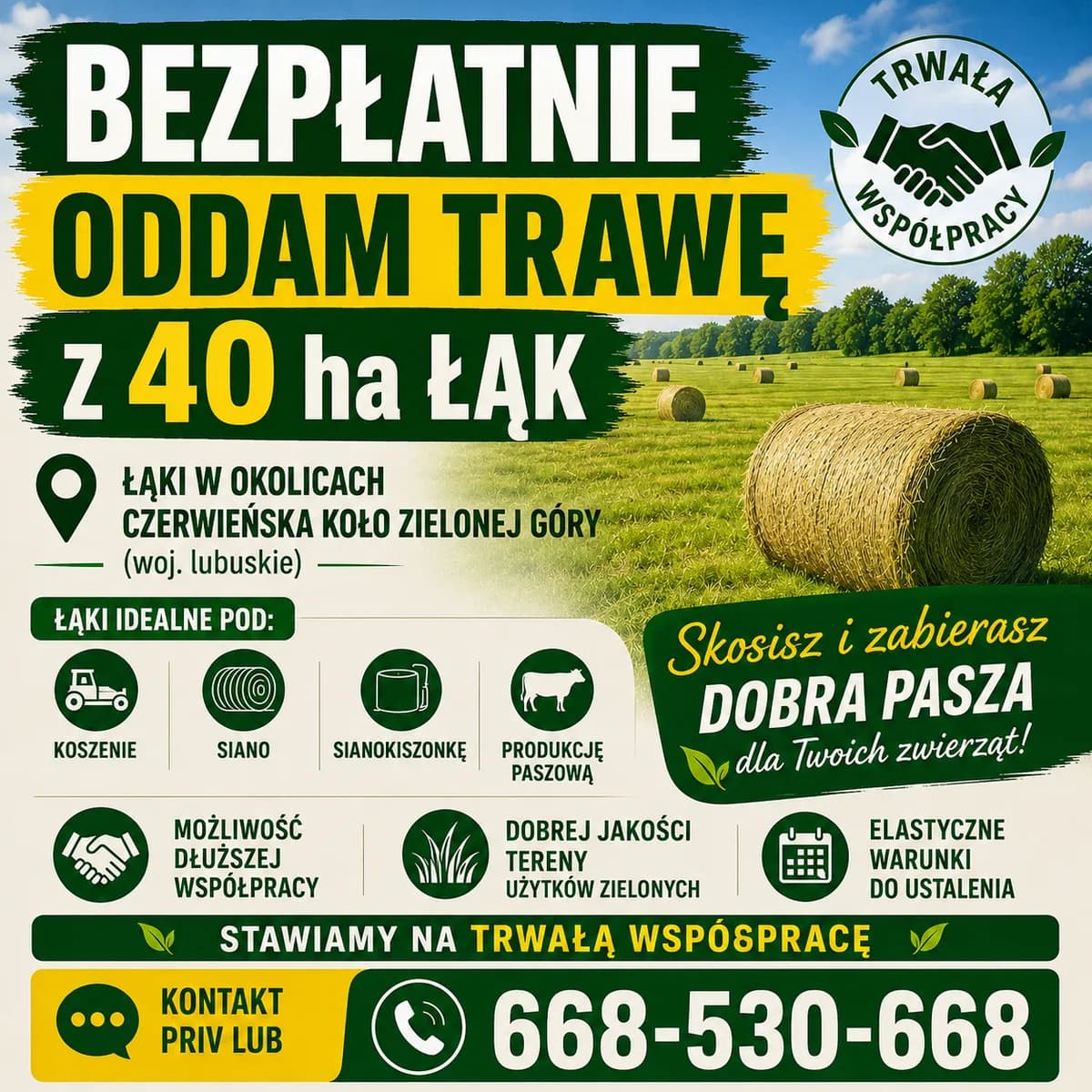 Oddam Trawę 40 ha łąk